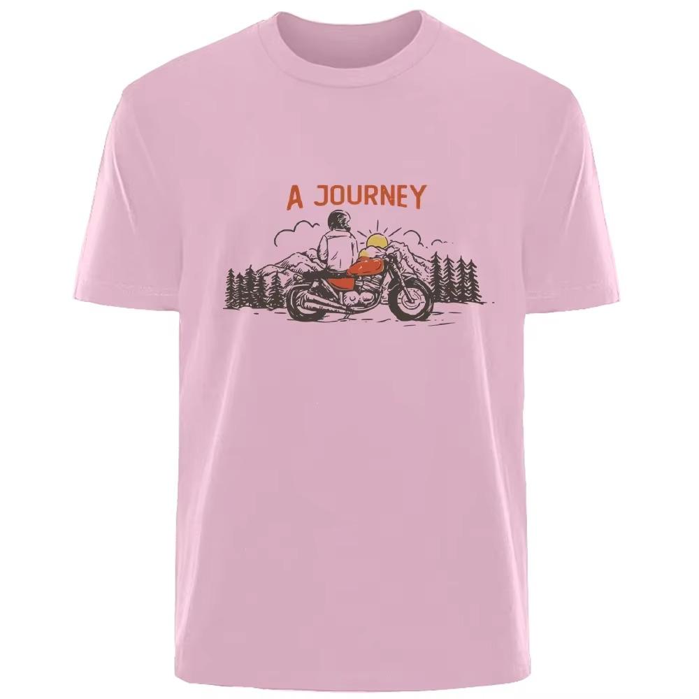 Summer Men's 100% Cotton Motorcycle Travel Watch Sunrise Print Comfortable Breathable Casual T-shirt Men's Outdoor Street Wear