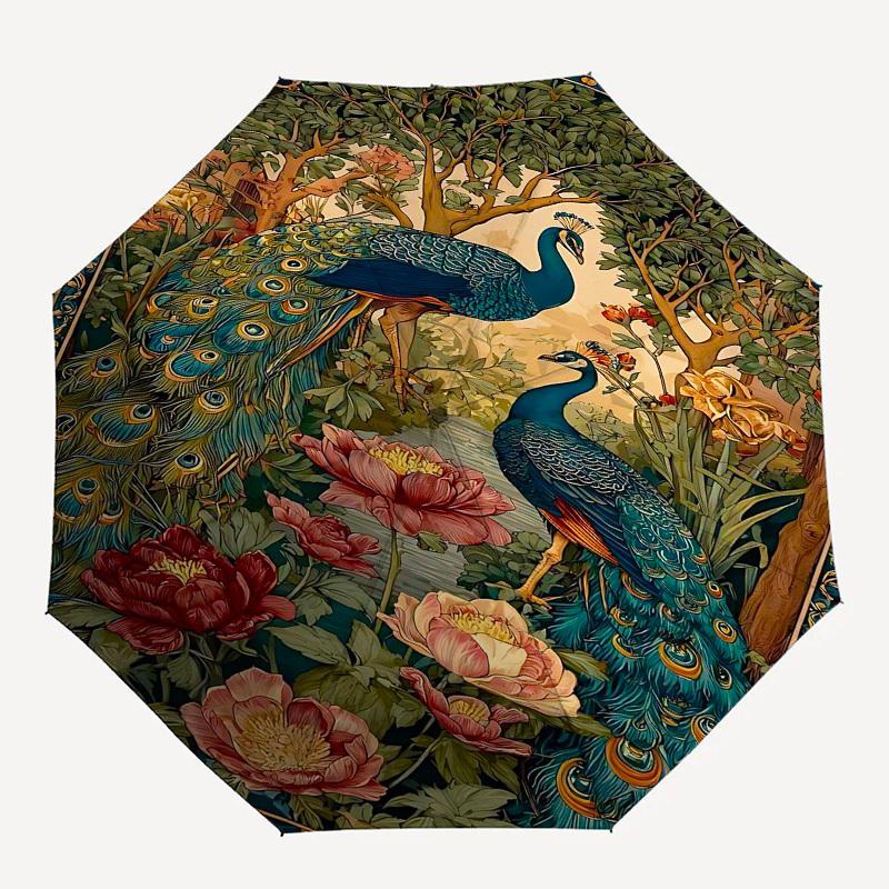 

1pc Peacock FlowersOpen/Close Umbrella-Windproof, Compact Travel Umbrella, Sturdy 8-Rib Shaft, Outdoor Accessory, 1032
