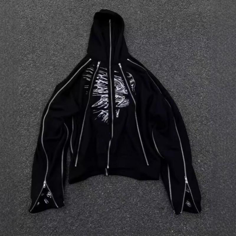 Unisex Oversized Hooded Sweatshirt With Eye Print Zipper Front Streetwear Winter