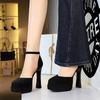 Korean Version Air-Quality Shallow Mouth Round Toe Suede Super High Heels Thick Heels Waterproof Platform One-Strip Sandals