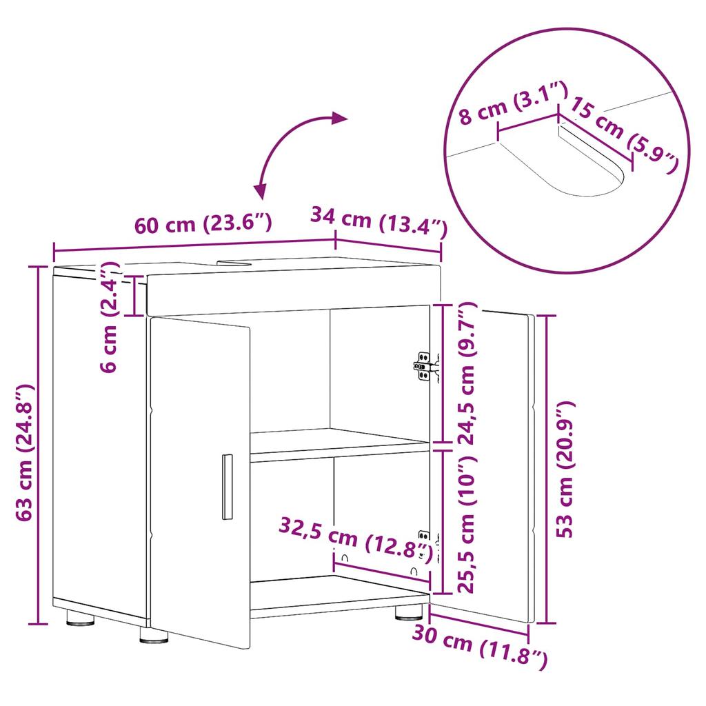Bathroom Cabinet Set TULUM Sonoma Oak 60 x 34 x 63 cm