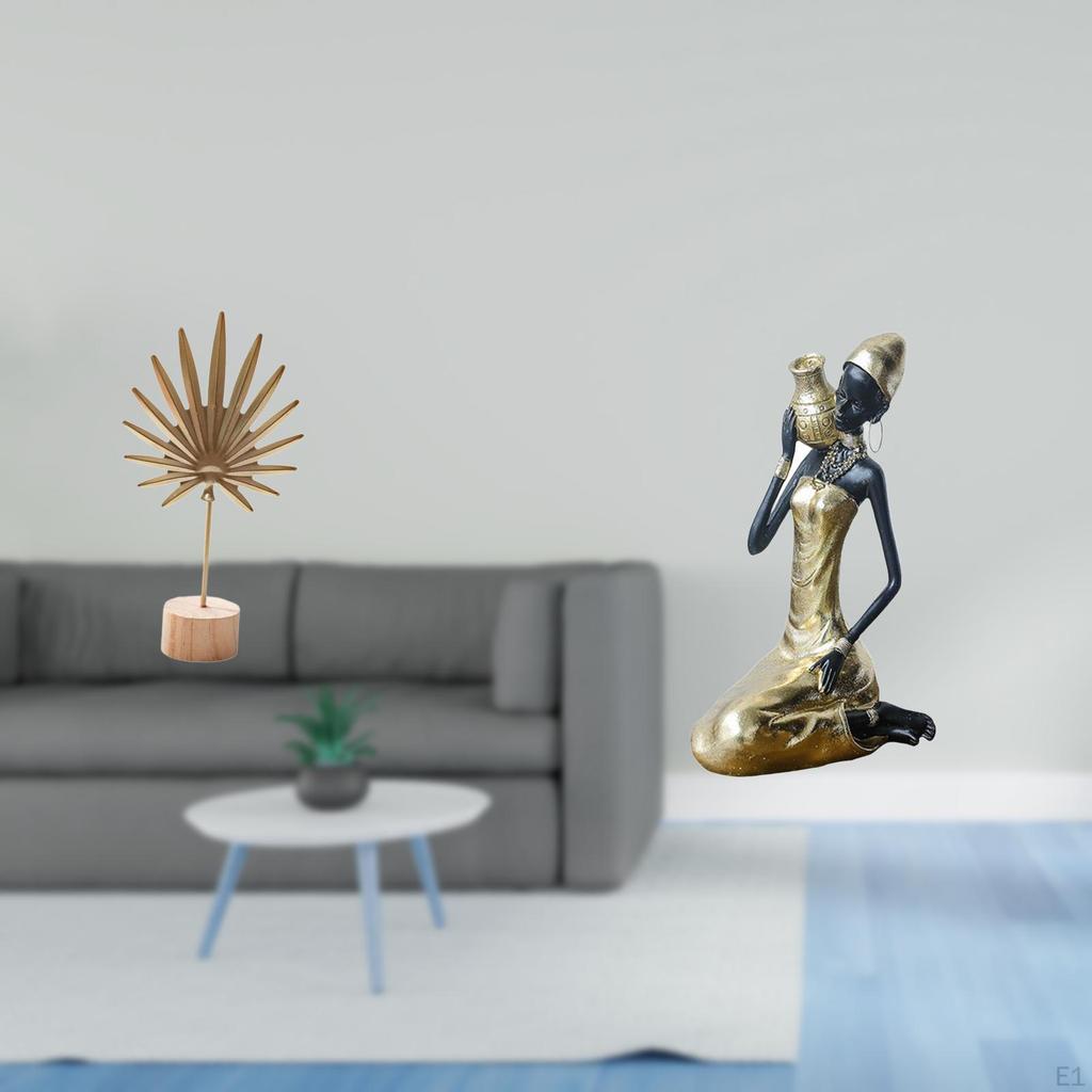 Nordic Abstract Metal Sculpture with African Tribal Lady Figurine Handmade Resin Art Ornament for