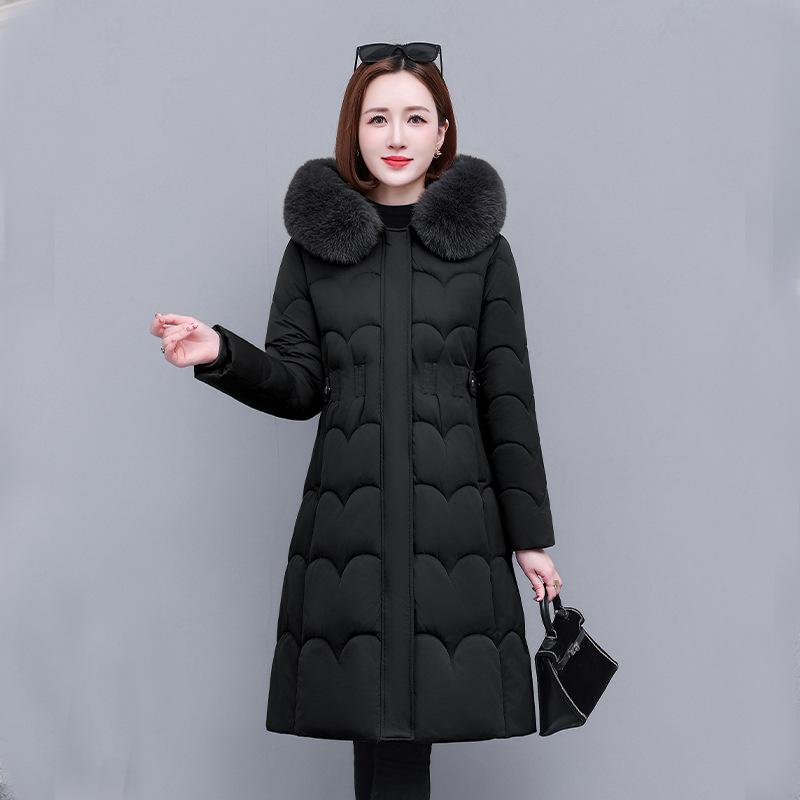 New Cotton-padded Women's Medium and Long Styles, Thickened, Slim, Thin and Warm, Fashionable Big Fur Collar Cotton-padded Women's Clothes