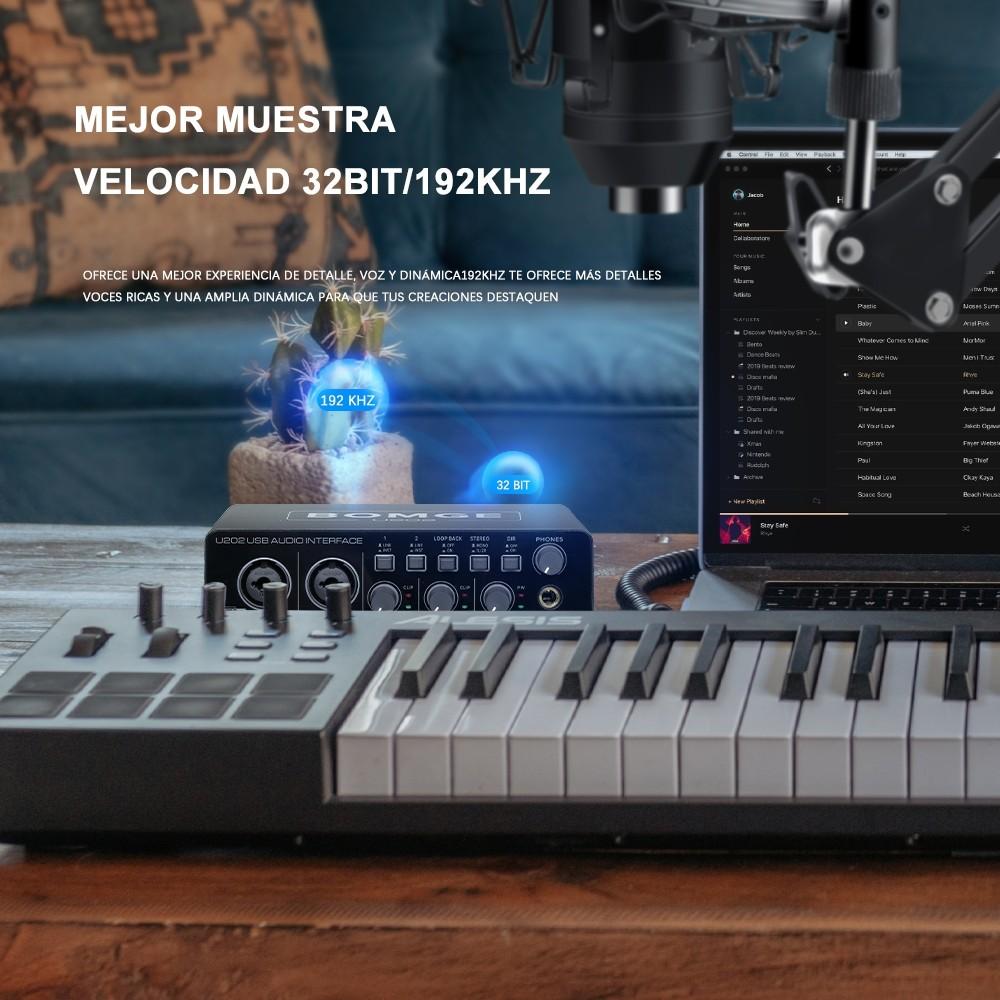 U202 USB Audio Interface with Mic Preamplifier XLR/TSR/TS Ports Professional 32-Bit/192kHz Computer Recording Streaming Device