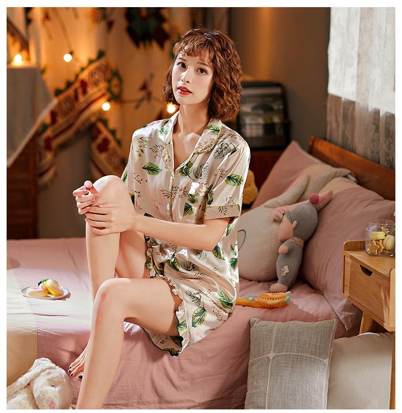 Women's Summer Ice Silk Pajama Set: Loose Fit, Short Sleeve, Shorts, Japanese Princess Style