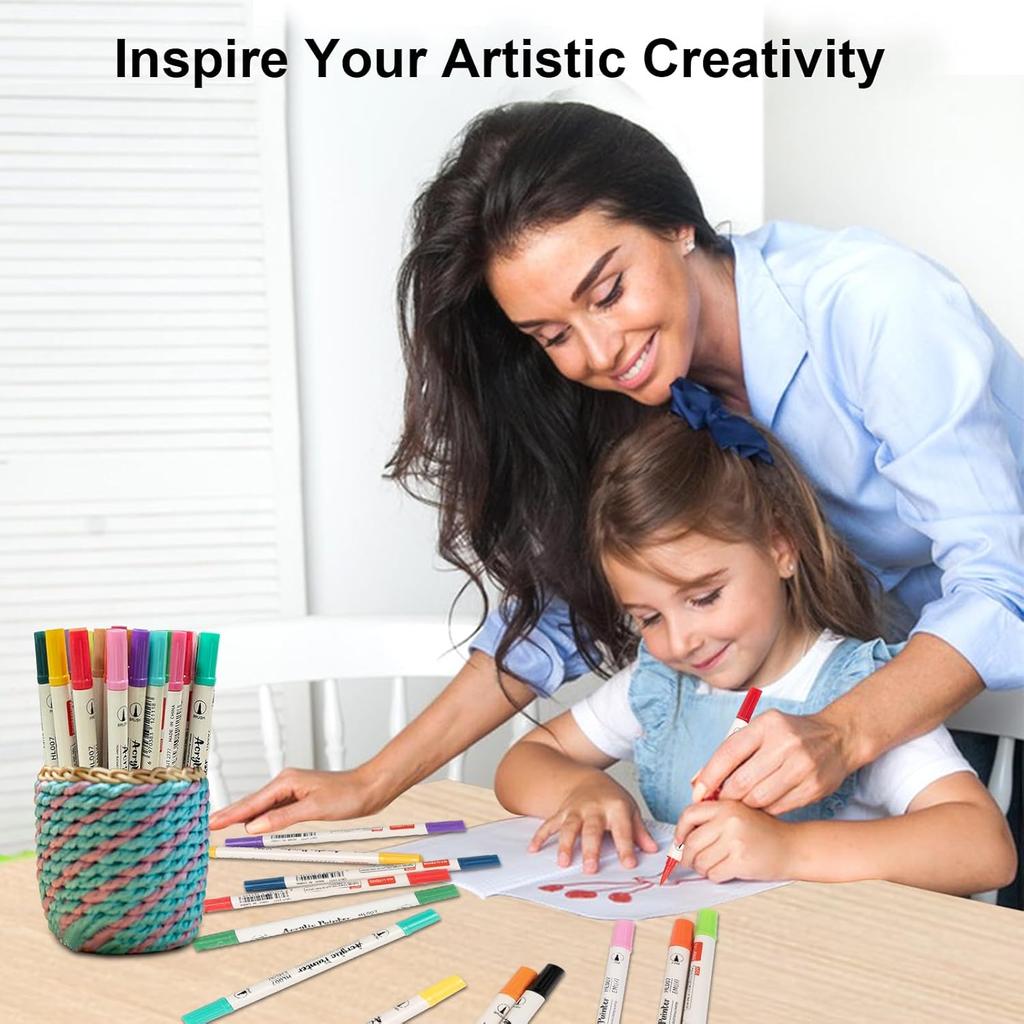 60 Colors Acrylic Paint Pens Markers,Dual Tip Acrylic Paint Markers with Brush Tip and Fine Tip,Halloween Pumpkin Painting Kit for Rock