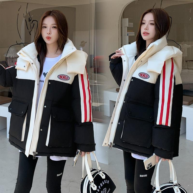 Down Cotton Clothes for Women's Winter New Contrasting Colors Loose Warm Student Jackets for Women