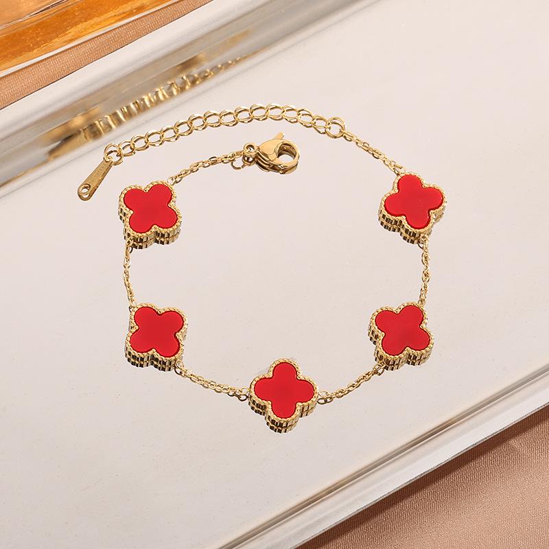 

Женский браслет из титановой стали с четырехлистным клевером и пятью цветами, не тускнеющий, 2023