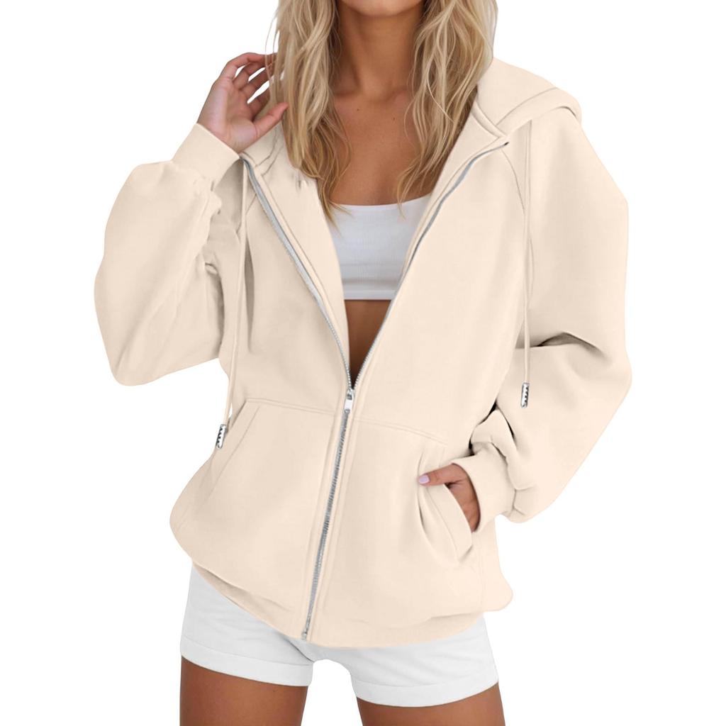Women's Fashionable Casual Solid-color Long-sleeved Pullover Hooded Jacket