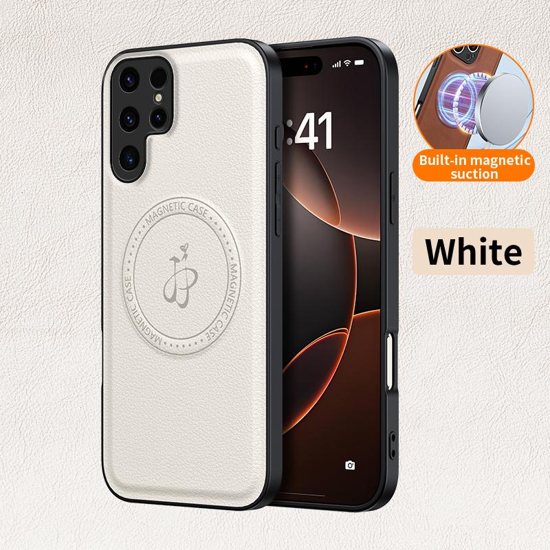 Magnetic Stand Holder PU Leather Phone Case For Samsung Galaxy S25 S24 S23 S22 S21 FEF Ultra Plus Wireless Charging Logo Cover