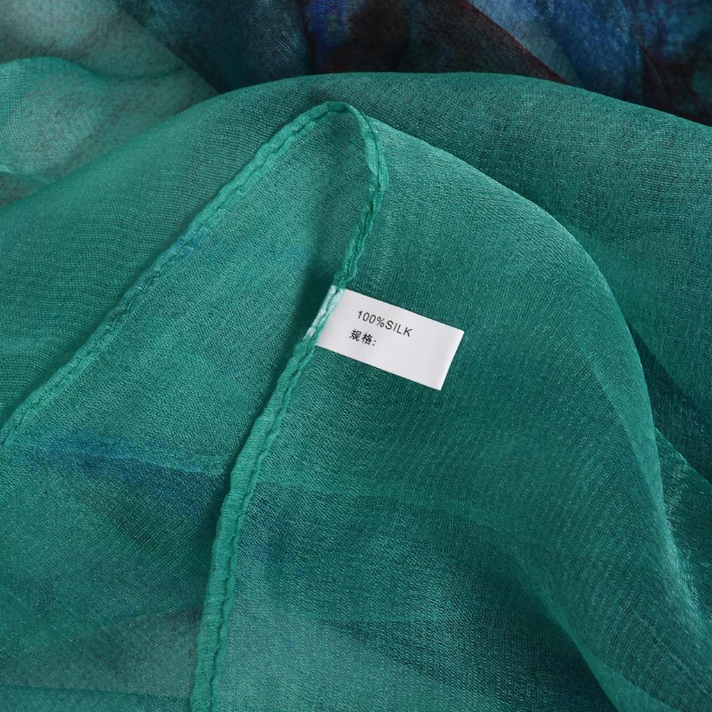 [BYSIFA] Emerald Green Women Long 100% Silk Scarf Printed Chinese Style Water Ink Painting Brand Oblong Silk Shawl Scarves 170cm