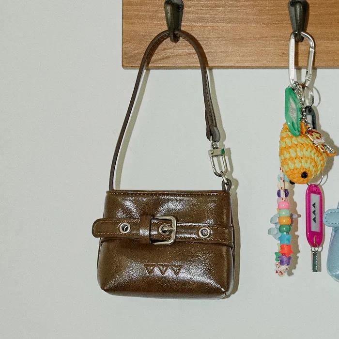 Buckle Mini Hobo Tote Bag Keyring _ Brown