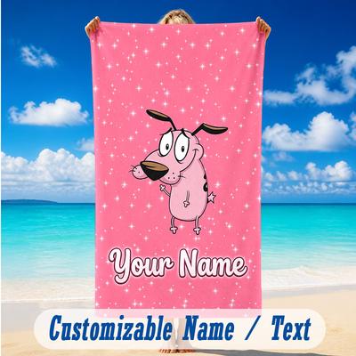 Beach Towel Custom Name Text, Quick Dry Large Towel For Beach HomeCourage the Cowardly Dog