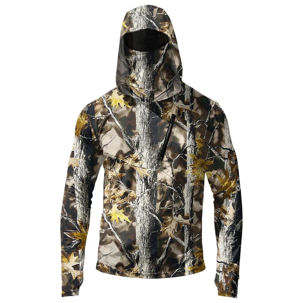 Men Long Sleeve Hooded Pullover with Chest Zipper Pocket Lightweight Printed Outdoor Sportswear Top
