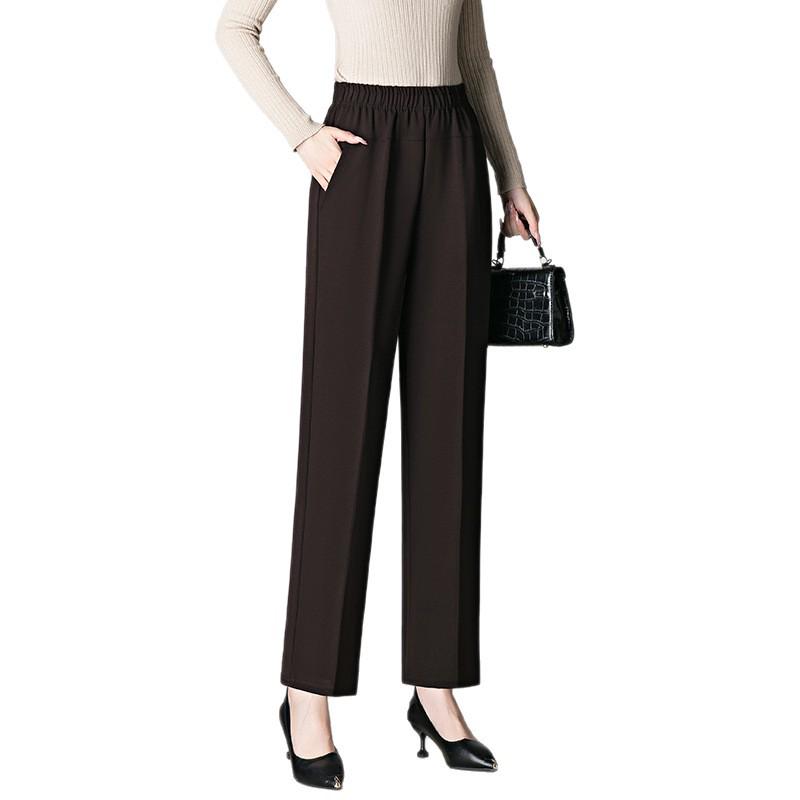 Women's High-Waist Loose Straight-Leg Pants for Elderly - Spring/Autumn Casual Wear