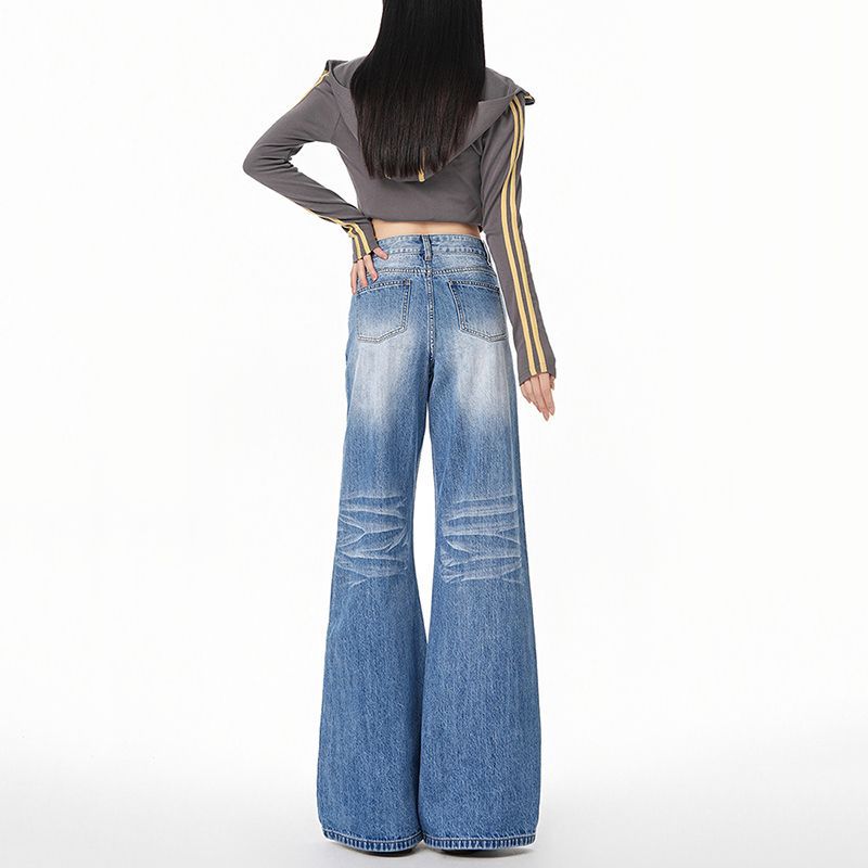 Early Spring Vintage High Waist Y2K Relaxed Drape Floor Flare Denim Pants For Women Casual Pants Oversize Denim Trousers