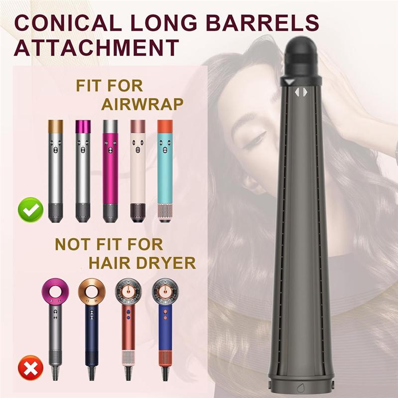 Conical Long Barrels Attachment For Dyson Airwrap HS01 HS05 20MM-36MM Auto-Wrap Curling Iron Curlers- 0.78In-1.4In
