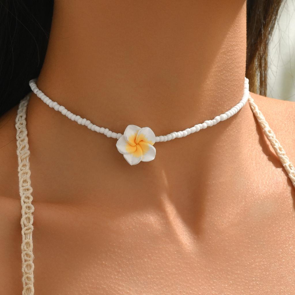 European and American Summer Fashion Necklace, Soft Pottery Flower Shell Bracelet, Woven Adjustment Anklet, Seaside Vacation Jewelry
