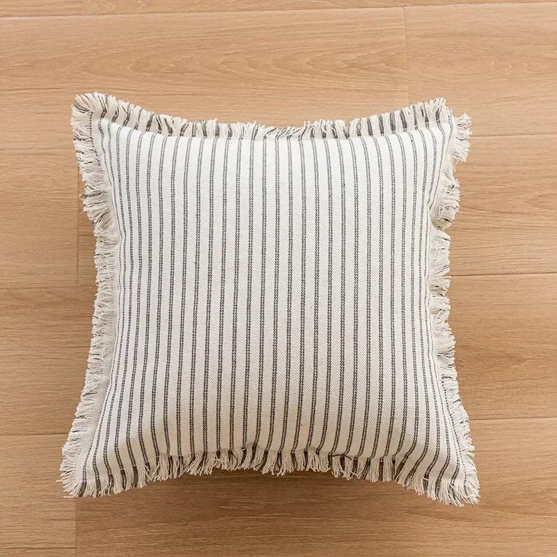 Ramie Cushion Cover with Tassels Euro Flax Decorative Throw Pillow Cover Boho Shabby Chic Style for Couch Bed Home