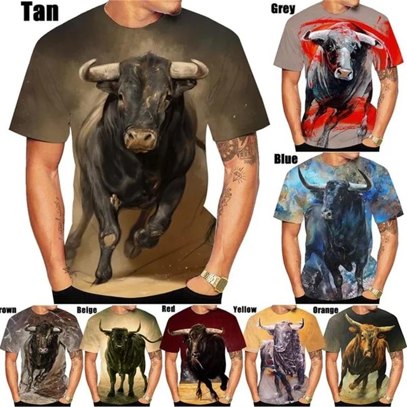 3D Printing Bull Graphic T Shirts Short-sleeved Round Neck Men's Tee Tops Clothing Plus Size Streetwear Tshirt