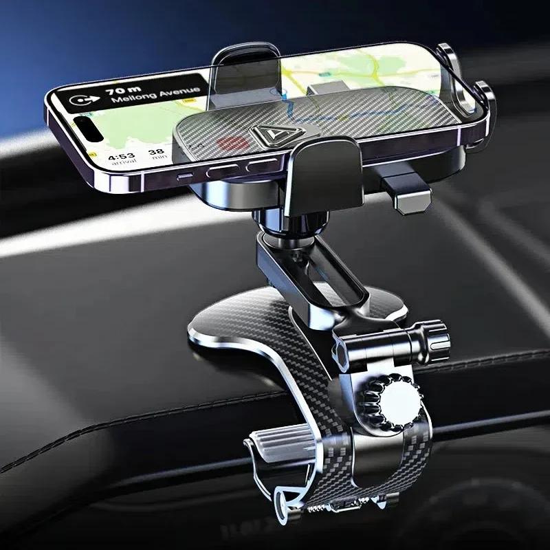 2-in-1 Car Phone Mount: Suction Cup & Metal Crocodile Clip, 360° Rotation Anti-Shake Bracket for 3.5-7" Phones - Dashboard/Vent Mount,One-Hand Release