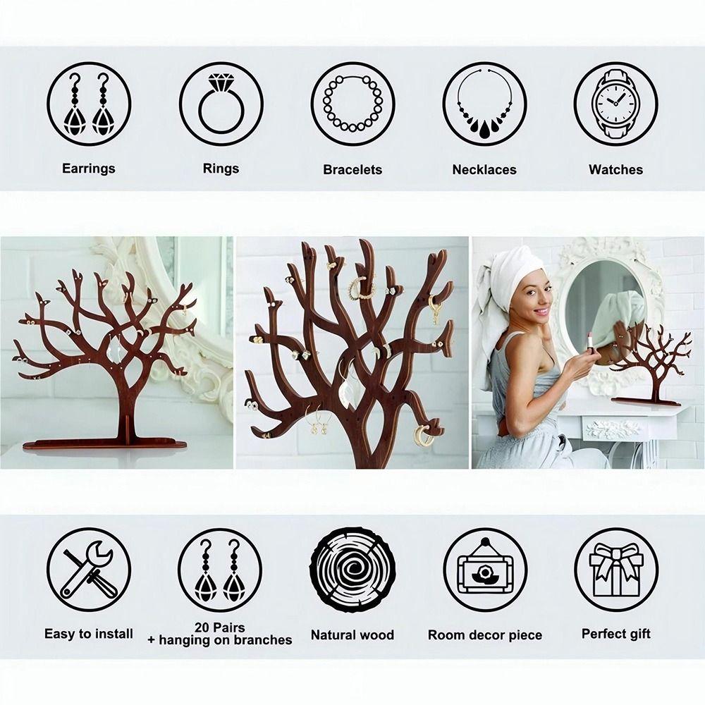 Wood Jewelery Tree Organizer Personalised Earring Display Bracelets Dangle Stud Earring Holder