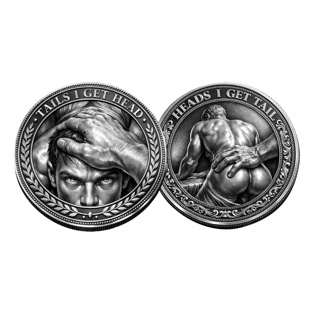 Pride Decision Coin, Heads I Get Tail/Tails I Get Head Commemorative Coin, Male Intimacy Couple Decision , Double-Sided  , Adult Humor Challenge