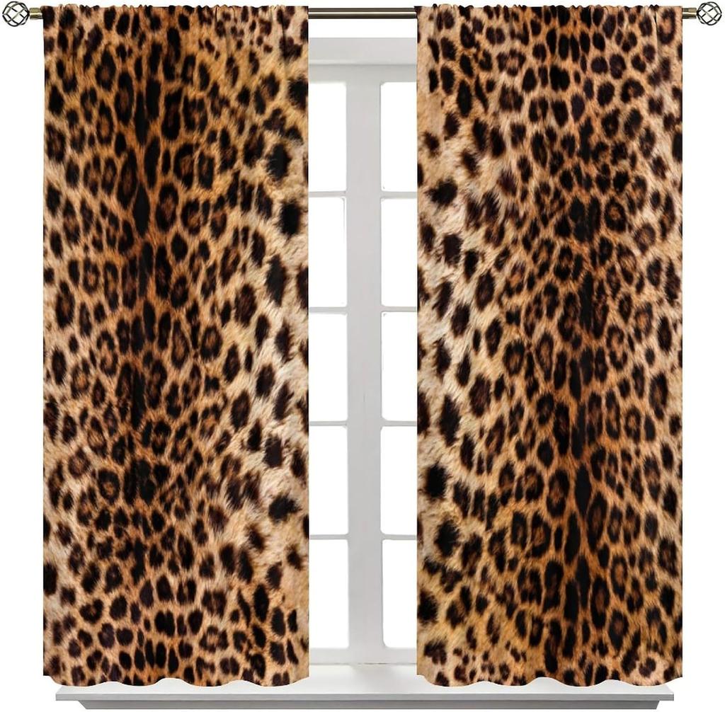 Leopard Print Curtains Brown Animal Fur Printed Lightweight Dcor Window Treatments Women Girls Bedroom Living Room Wildlife Curtain Polyester Ideal