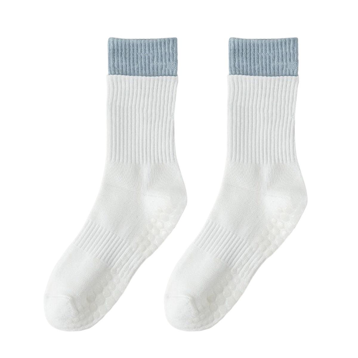 

1 пара жіночих шкарпеток для підлоги, протиковзке силіконове дно, середня трубка, без запаху, потовщені, теплі однотонні, високоеластичні, вбирають піт, протиусадочні шкарпетки білий