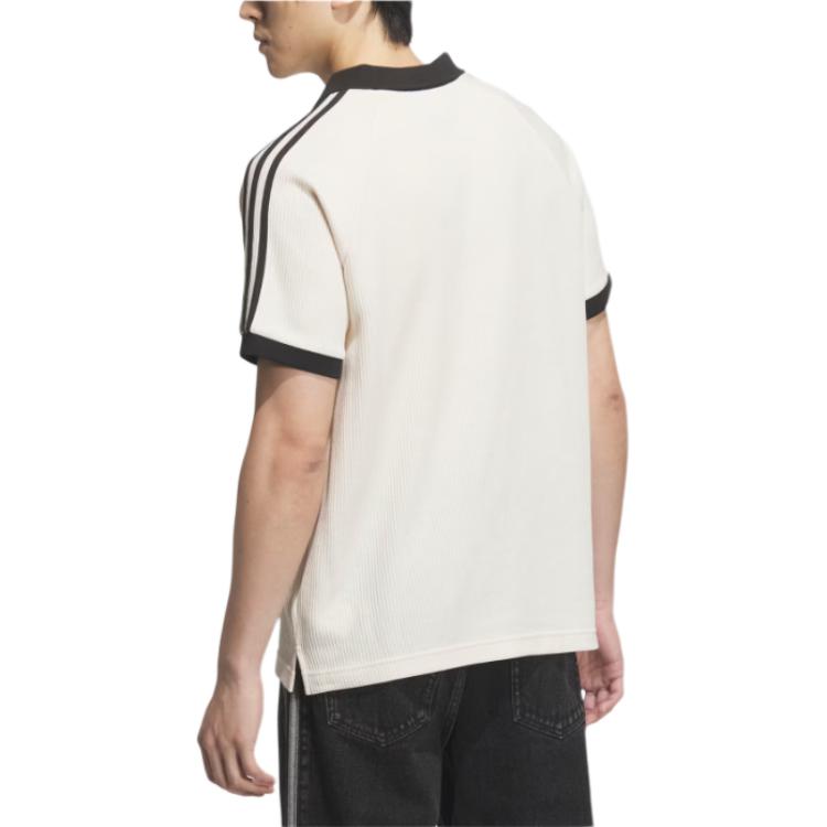 Adidas Originals Waffle Short Fashion Soft Comfortable Striped Versatile Polo Shirt Unisex Tops White JV9265