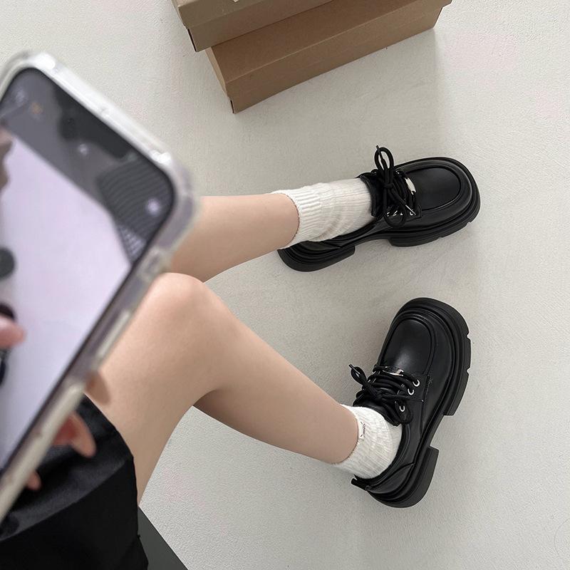 Versatile Skirt Black Platform Mary Jane Small Leather Shoes Women's 2025 New Autumn Round Head Retro Thick Heel Single Shoes