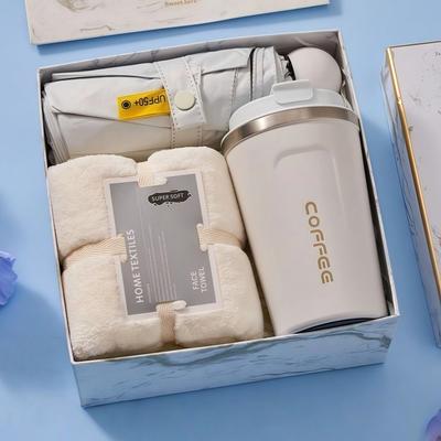 3IN1 Holiday Gift Sets Stylish Design with Paper Bag Birthday Gift Sets Exquisite Box Umbrella/Towel/Cup Practical Gift Sets