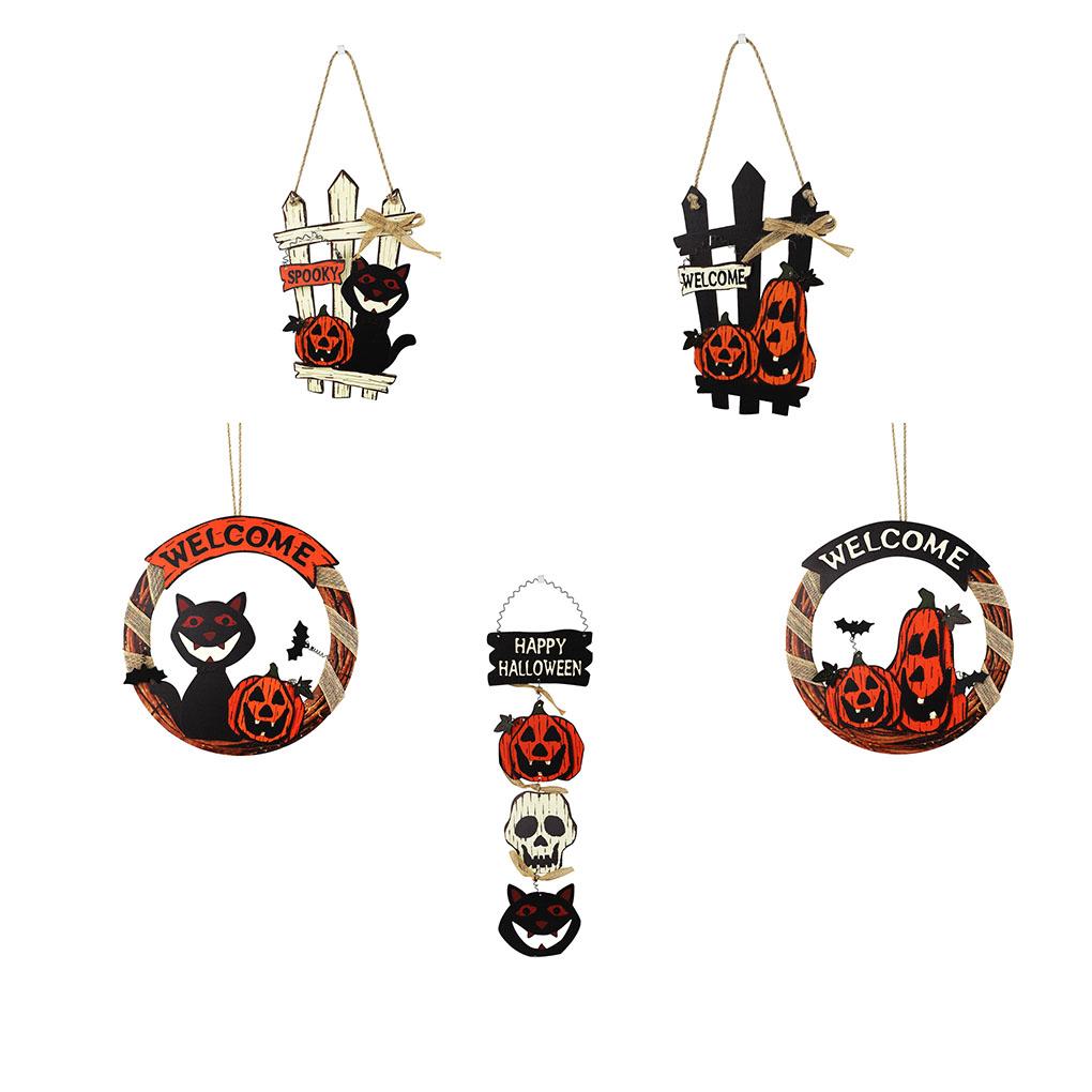 Wood Hanging Garland Pumpkin Halloween Happy Door Room Hanger Charming Board Photo Props Craft Party Pendent Yard Home