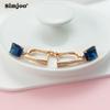 SIMJOO Stylish Wide-sided Blue Zircon Earrings with Diamond Stud Earrings