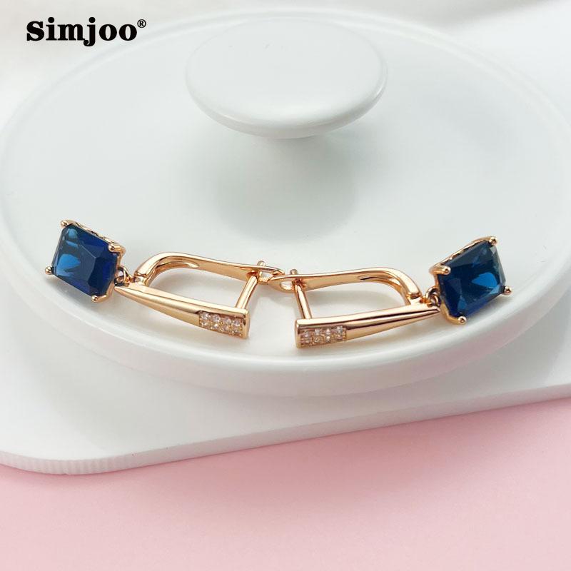 SIMJOO Stylish Wide-sided Blue Zircon Earrings with Diamond Stud Earrings