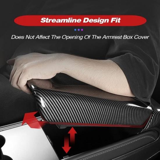 Carbon Fiber Interior Armrest Storage Box Cover Trim For Tesla Model 3 & Model Y