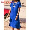 Polyester Solid Color Basic Short Sleeve A Line Dress For Office Women