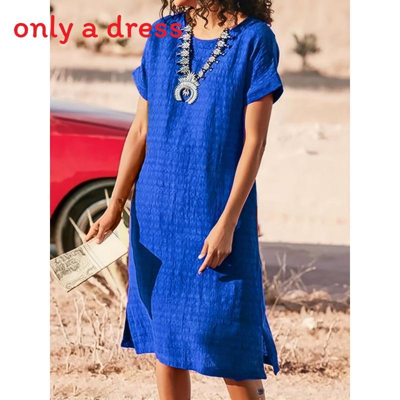 Polyester Solid Color Basic Short Sleeve A Line Dress For Office Women