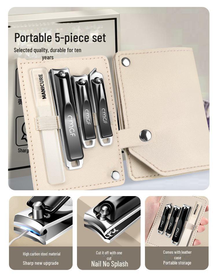 Portable Nail Clipper & Scissors Set with Rotating Leather Case - Large Anti-Splash Design