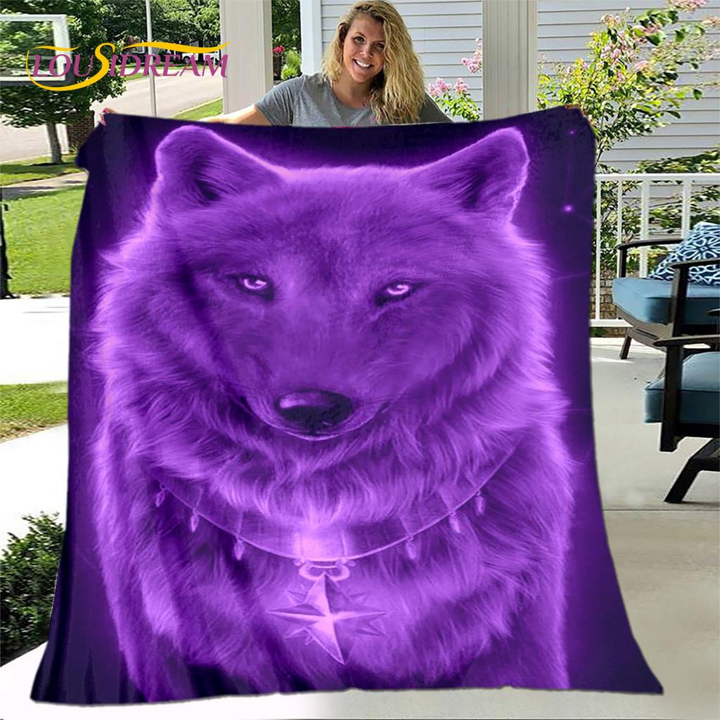 3D Wolf Spirit Fenrir Moon Dream Animal Blanket,Flannel Blanket Throw Blanket,Warm Blanket for Living Room Bedroom Beds Sofa