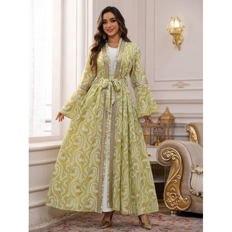 2025 Embroidered Bell Sleeve Base Skirt Cardigan Belt Middle East Dubai Robe Arab Dress Dress