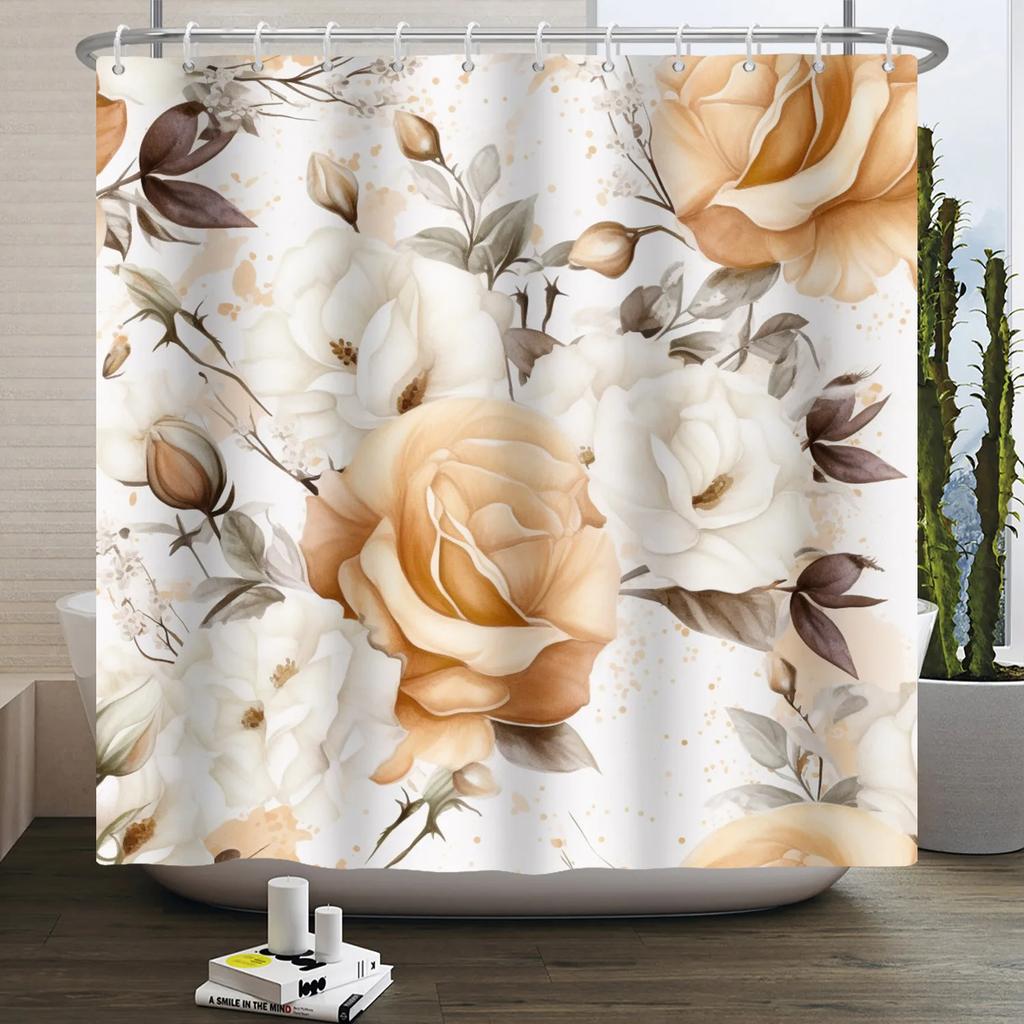 Watercolor Floral Shower Curtain for Bathroom Spring Elegant Flower Printed Bath Curtain Botanical Wildflower Bathroom Decor