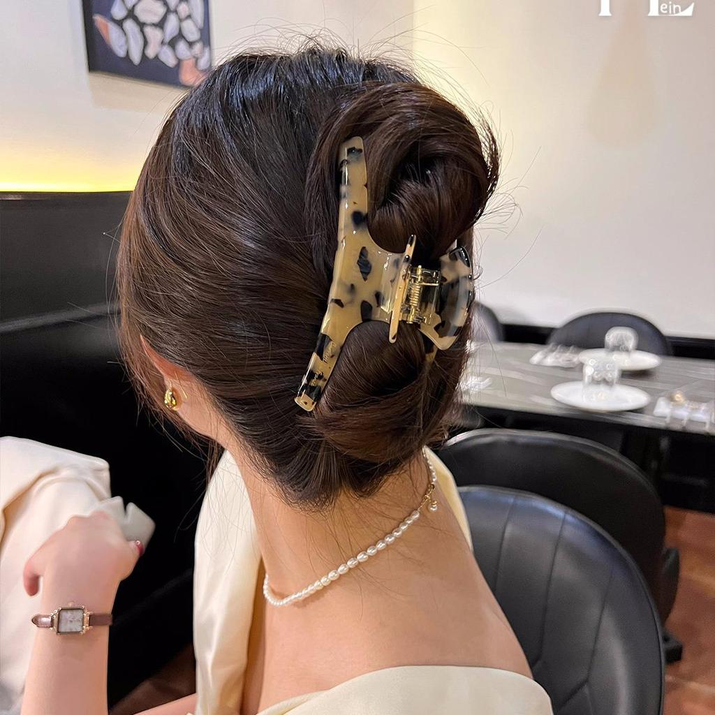 French Retro Leopard Print Acetate Hair Claw Clip for Bun & Ponytail