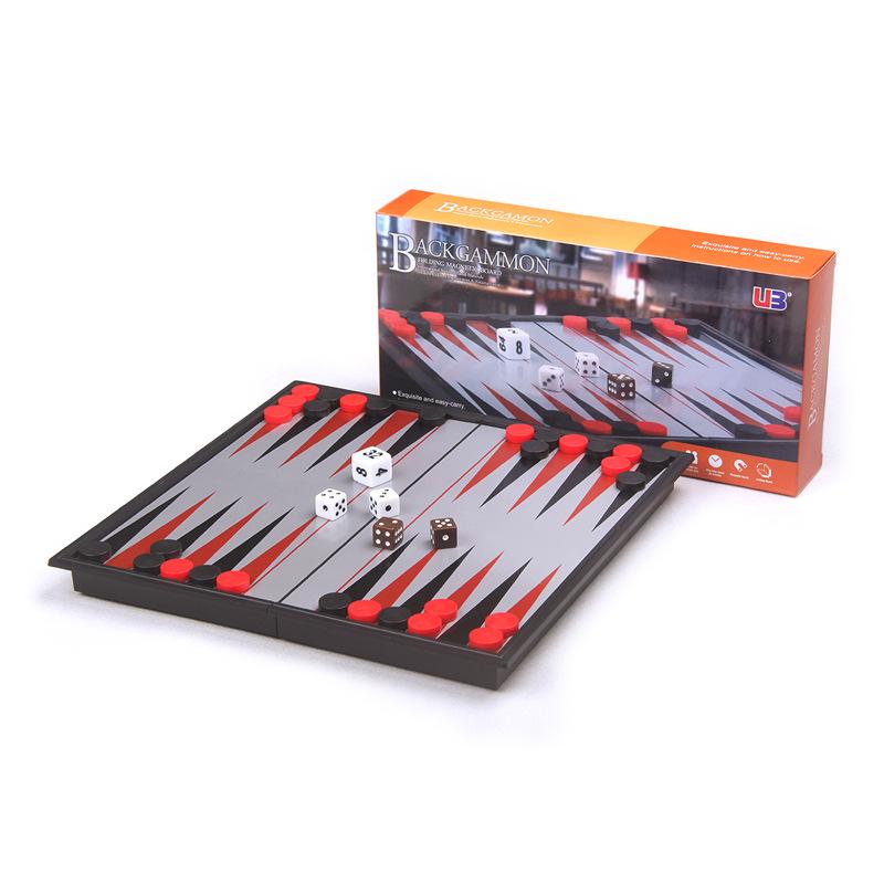 UB AIA Magnetic Folding Backgammon Game Board with Black and White Pieces