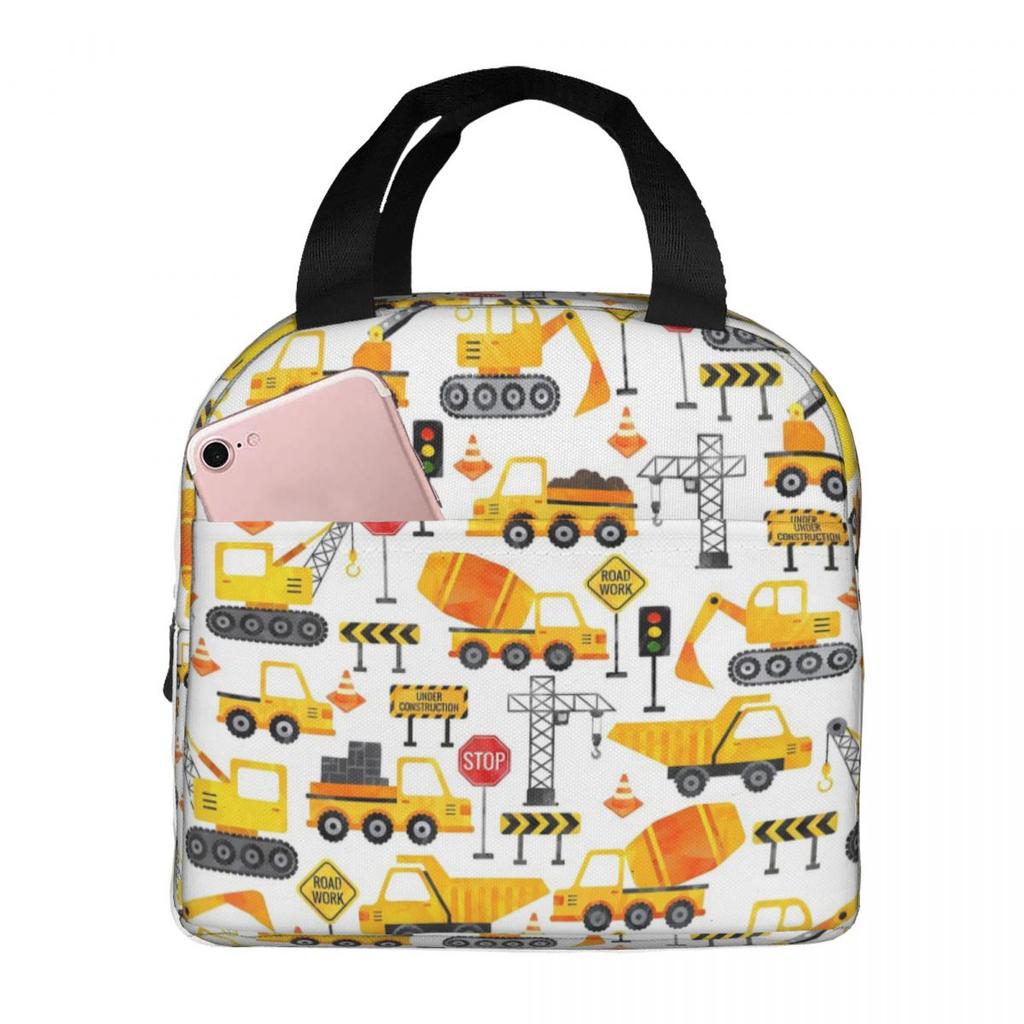 Cartoon Truck Car Tractor Excavator Pattern Insulated Lunch Bag for Women Children Leakproof Food Boxes Thermal Lunch Box Tote