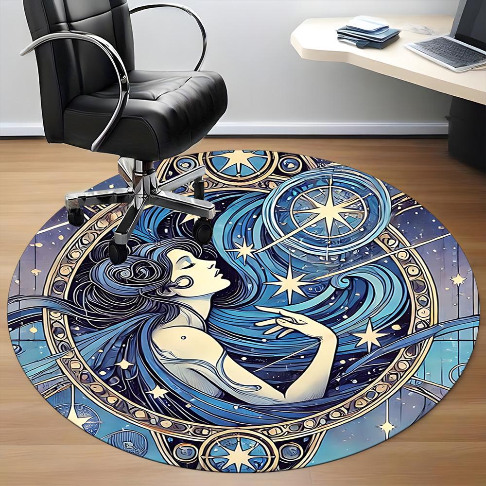 1pc Celestial Mermaid Office Round Area Rug, Indoor Mat Suitable For Office, Under Office Chairs Bedroom Living Room Home Decor, Room Deco