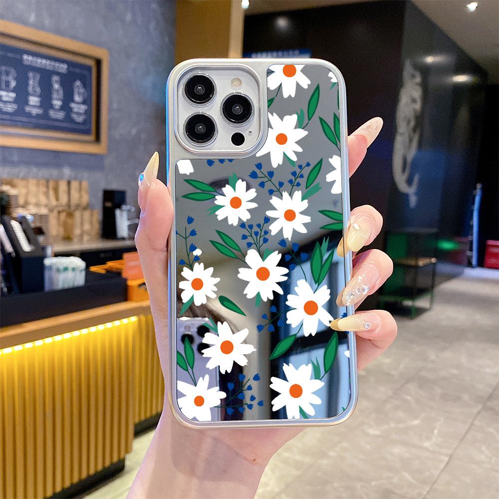 Full screen painted fresh daisies 13 floral mirror iPhone17 mobile phone case Apple 16promax protective case