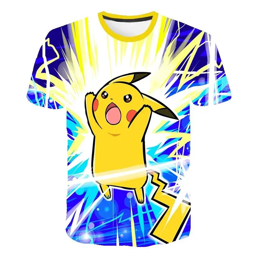 2025 Children's 3D Short-sleeved Cosplay Anime Pikachu T Shirt Fashion Casual T-shirt Pokemon Boys and Girls T-shirt Children's Clothing 7-13