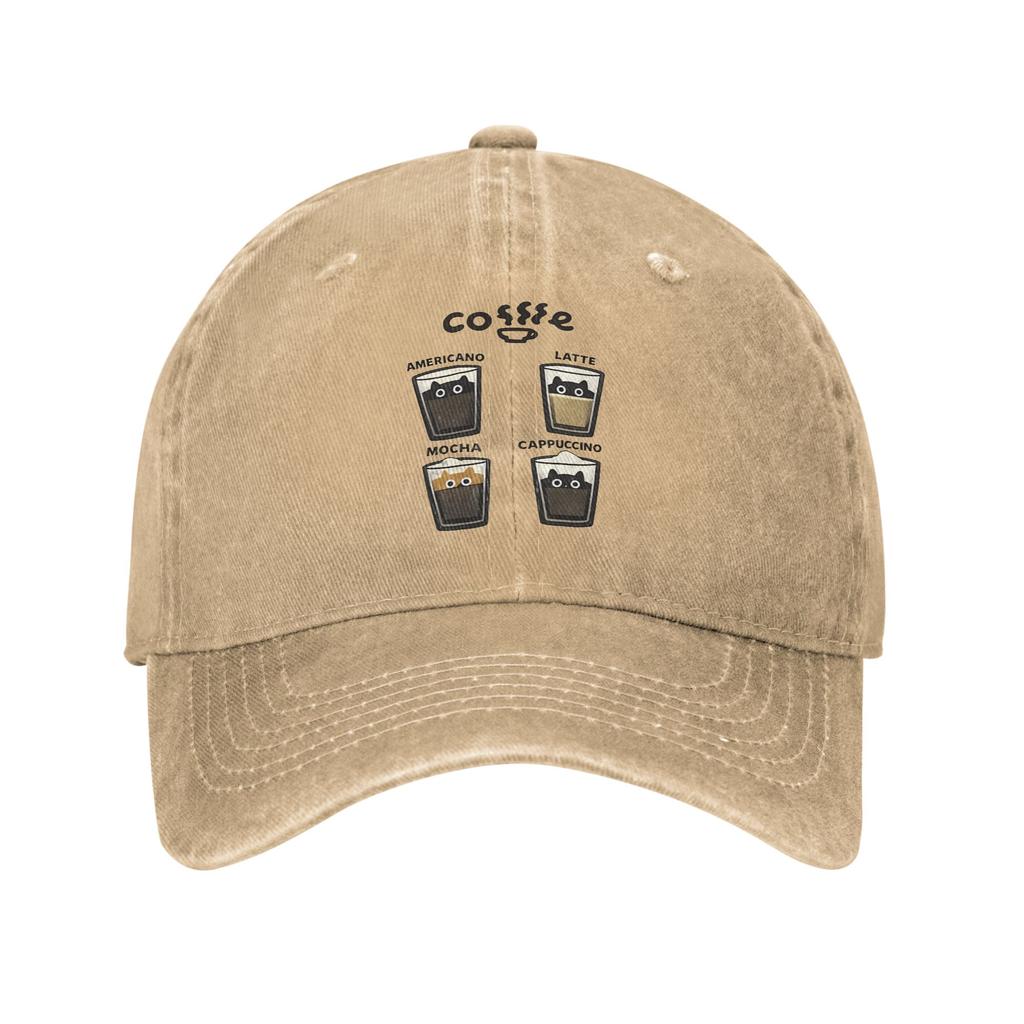 Gatos Amante del Café Gorra de Béisbol Vintage Desgastada Lavada Gorra Snapback para Unisex Mujeres Actividades al Aire Libre Gorras Ajustables Sombrero