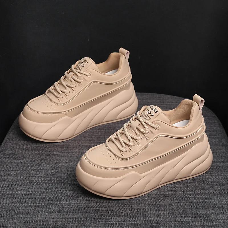 

Модная женская обувь на толстой подошве 2025 весна-осень новая универсальная повседневная спортивная обувь кроссовки на платформе из натуральной кожи женские 40 абрикосовый